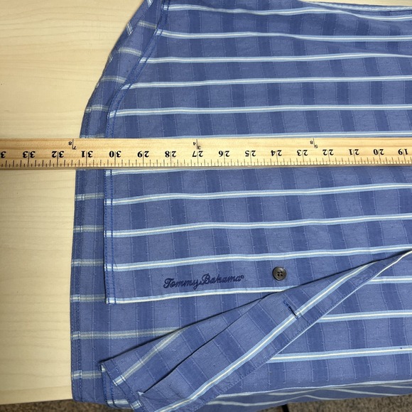 Tommy Bahama Mens L Cotton Silk Blend Button Down Shirt Blue Texture Long Sleeve - Picture 10 of 10